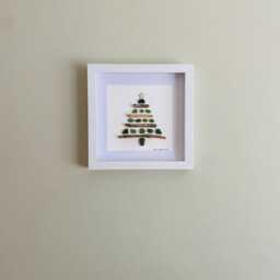 Sea Glass & Driftwood Christmas Tree Wall Art - Framed Picture Handmade in Cornwall - thumbnail 2