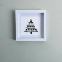 Sea Glass & Driftwood Christmas Tree Wall Art - Framed Picture Handmade in Cornwall - thumbnail 1