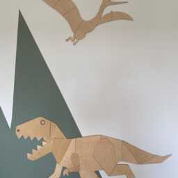Origami Pterodactyl Wall Art - Wooden Dinosaur Decor Modern Plywood Sculpture Prehistoric Animal Gift - thumbnail 2