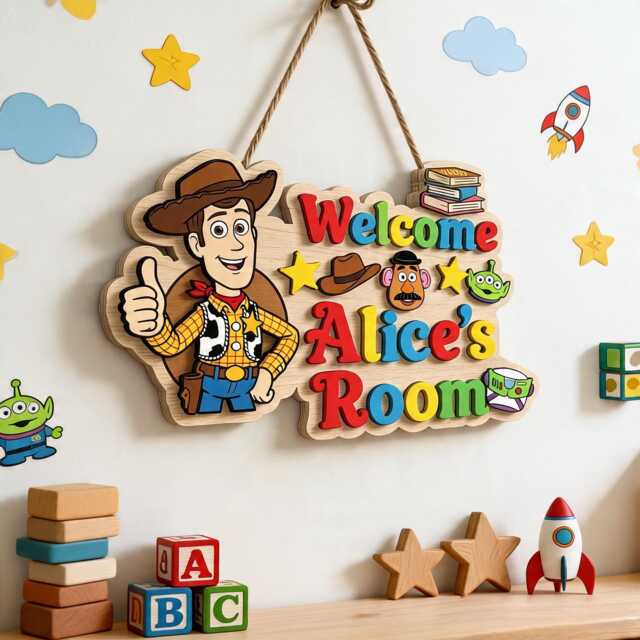 Personalized Toy Story Wooden Name Sign, Custom Kids Wall Decor, Room Bedroom Sign Story, Kid - image 1