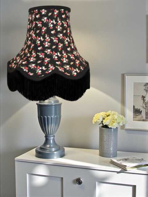 Black Floral Fabric Lampshade Handmade For Table & Floor Standard Lamps Bases, Clip On Wall Lights, Ceiling Pendants - image 1