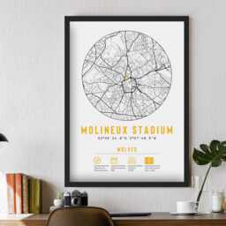 Wolves Molineux Stadium Minimalist Map Prints - Wolverhampton Gift Fc F.c. Football Dad Brother Granddad Uncle Wanderers - thumbnail 3