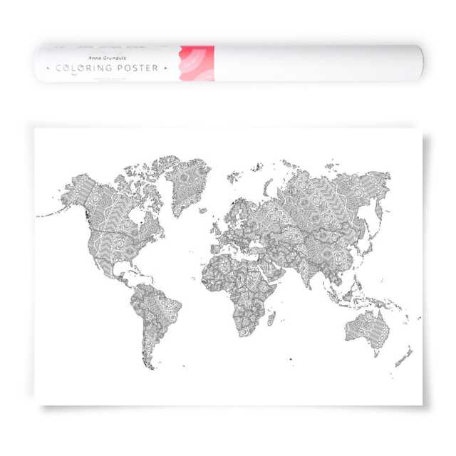 Mandala World Map Coloring Poster, Large Travel Of The - Diy Wall Art Activity For Travellers 50x70cm - image 1