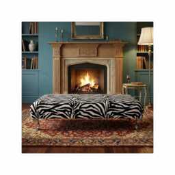 Large Beautifully Handmade Zebra Print Footstool Footrest Coffee Table - Silver Metal Legs
