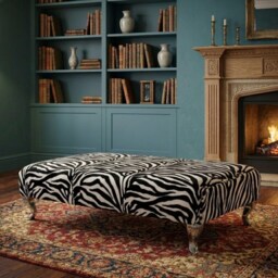 Large Beautifully Handmade Zebra Print Footstool Footrest Coffee Table - Silver Metal Legs - thumbnail 2