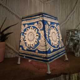 Hand-Painted Leather Floral Lampshade Boho Tribal Art Lighting - thumbnail 3