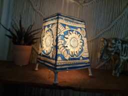 Hand-Painted Leather Floral Lampshade Boho Tribal Art Lighting