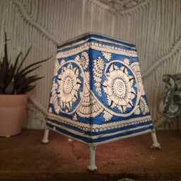 Hand-Painted Leather Floral Lampshade Boho Tribal Art Lighting - thumbnail 2