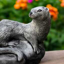 Concrete Otter Statue Stone Wildlife Figure Cement Animal Sculpture Outdoor Garden Decoration Yard Ornament Handmade Decor Otter Lover Gift - thumbnail 3