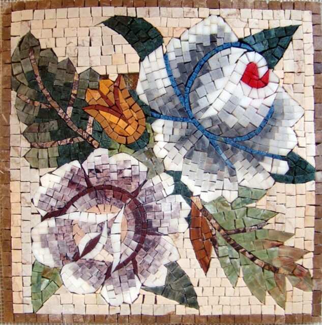 Floral Mosaic Marble Stone Kitchen Backsplash - Decorative Handmade Artwork For Walls & Home Decoration