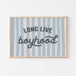 Long Live Boyhood Print Blue Stripe Kids Room Wall Art - thumbnail 2