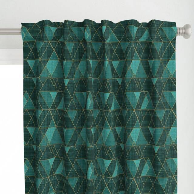 Geometric Curtain Panel - Modern Triangles Abstract Blue Green Gold Custom Mod Emerald Teal By Crystal_Walen - image 1