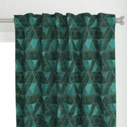 Geometric Curtain Panel - Modern Triangles Abstract Blue Green Gold Custom Mod Emerald Teal By Crystal_Walen