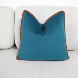 Teal/Kingfisher Velvet Scatter Cushion Covers With Contrasting Piping in Luxury Plush Velvet. Blue/Orange/Green/Teal/Mustard Throw Pillows - thumbnail 3