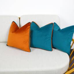 Teal/Kingfisher Velvet Scatter Cushion Covers With Contrasting Piping in Luxury Plush Velvet. Blue/Orange/Green/Teal/Mustard Throw Pillows