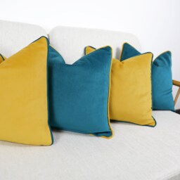 Teal/Kingfisher Velvet Scatter Cushion Covers With Contrasting Piping in Luxury Plush Velvet. Blue/Orange/Green/Teal/Mustard Throw Pillows - thumbnail 2