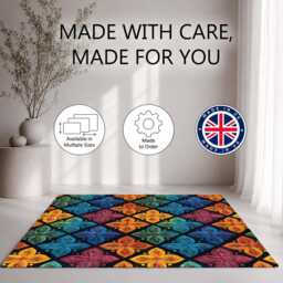 Colourful Quilted Floral Tile Pattern Rug Non-Slip Soft Area Carpet Bedroom Living Room Hallway Mat Decor - Made in UK - thumbnail 2