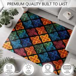 Colourful Quilted Floral Tile Pattern Rug Non-Slip Soft Area Carpet Bedroom Living Room Hallway Mat Decor - Made in UK - thumbnail 3