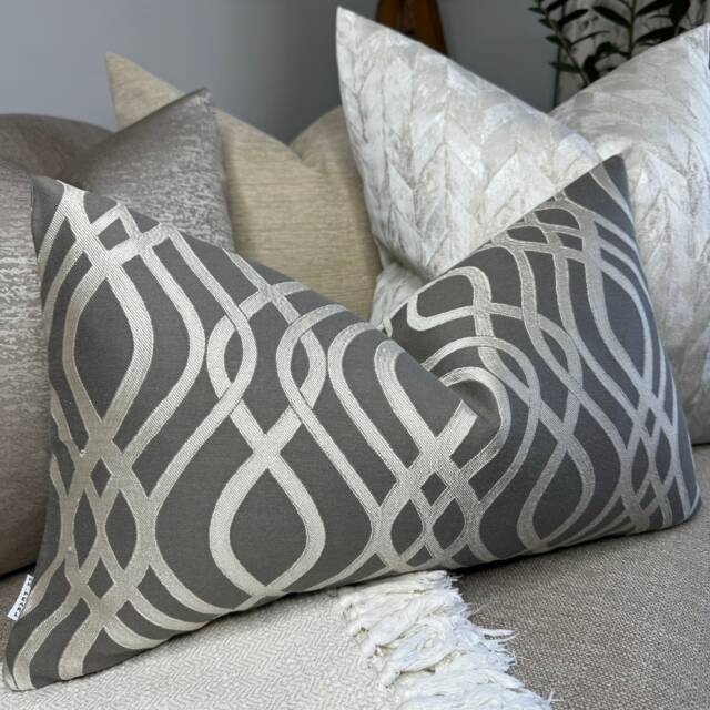 "Prestigious Textiles Amina Pewter Fabric Luxurious Cushion Cover Pillow Sham Throw Size 12"" X 20" - image 1