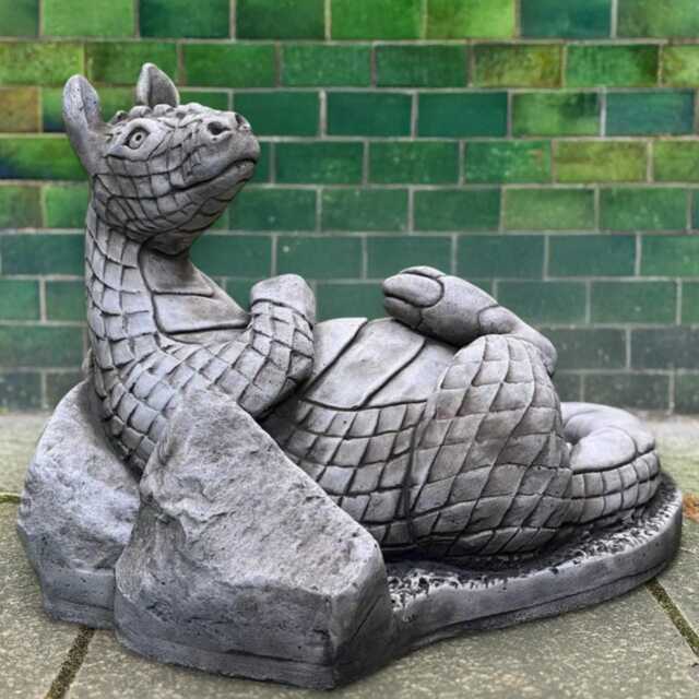 Concrete Relaxed Dragon Statue Stone Ornament Front Door Animal Figurine Handmade Cement Sculpture Yard Art Dragon Lover Gift - image 1