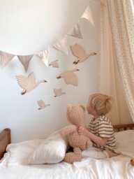 Wooden Flying Geese Wanddeko Oies Murales Boho Nursery Babyzimmer Chambre B??b?? Geschenk Cadeau Handmade Silly Goose - thumbnail 1