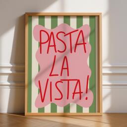 Pasta La Vista Print, Unframed Art, Bold Funky Kitchen Poster, Typography Gallery Wall, Dinner, Food, Trendy Quirky Green & Pink - thumbnail 1