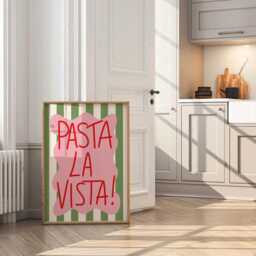 Pasta La Vista Print, Unframed Art, Bold Funky Kitchen Poster, Typography Gallery Wall, Dinner, Food, Trendy Quirky Green & Pink - thumbnail 2