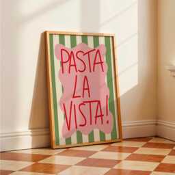 Pasta La Vista Print, Unframed Art, Bold Funky Kitchen Poster, Typography Gallery Wall, Dinner, Food, Trendy Quirky Green & Pink - thumbnail 3