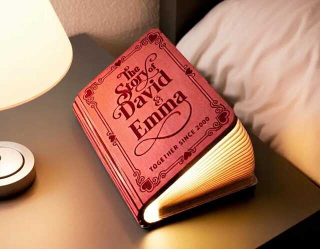 Personalized Couple's Story Book Lamp, Custom Couple Name Wood Folding Together Since Night Light, Valentine Gift - image 1
