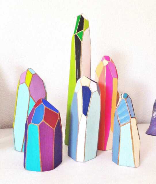 Geometric Wooden Crystal Sculpture Colorful Boho Desk Art - image 1