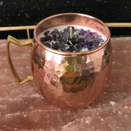 Lavender Scented Soy Candle in Polished Cooper Mug With Dried Herbs & Gems - thumbnail 4