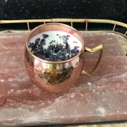 Lavender Scented Soy Candle in Polished Cooper Mug With Dried Herbs & Gems - thumbnail 3