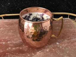 Lavender Scented Soy Candle in Polished Cooper Mug With Dried Herbs & Gems - thumbnail 1