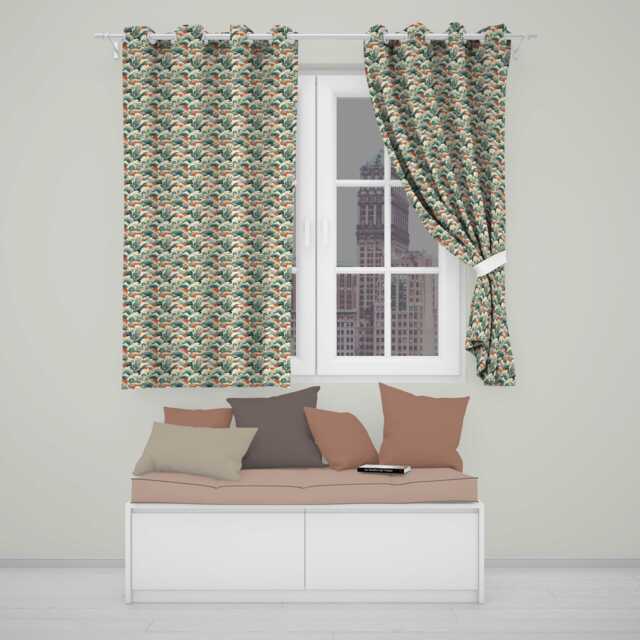 stylised Blue & Coral Japanese Waves Seamless Pattern Readymade Eyelet Ring Top Thermal 100% Blackout Curtains - image 1