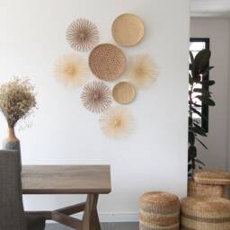 8 Woven Bamboo Rattan Wicker Seagrass Wall Art Decor Large Natural Plate Wood - thumbnail 2