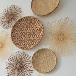 8 Woven Bamboo Rattan Wicker Seagrass Wall Art Decor Large Natural Plate Wood - thumbnail 3