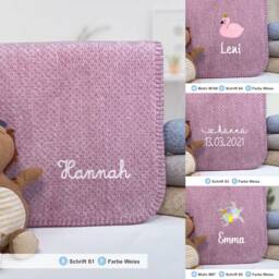 Personalized Baby Blanket With Name/Gift Cuddly Birth Date Organic Cotton Christening - thumbnail 2