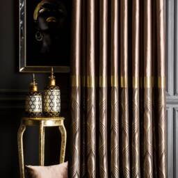 Brown & Gold Jacquard Curtains Custom Size Wave Pattern Drapes - thumbnail 2