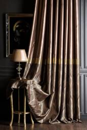 Brown & Gold Jacquard Curtains Custom Size Wave Pattern Drapes