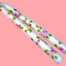 Hand Painted Light Pink Rose Taper Candles, Pretty Romantic Floral Shabby Chic Decor - thumbnail 4