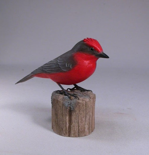 Vermillion Flycatcher Hand Carved Wooden Bird - image 1