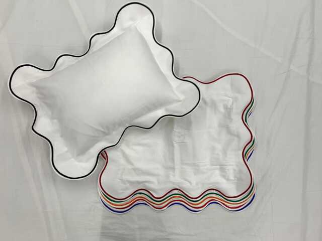 400 Thread Count White Cotton Sateen Hotel Stitch Pillow Sham With Scalloped Embroidery 2-Inch Flange - image 1