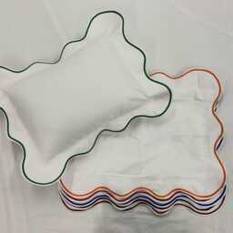 400 Thread Count White Cotton Sateen Hotel Stitch Pillow Sham With Scalloped Embroidery 2-Inch Flange - thumbnail 3