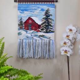 Woven Christmas Tree Tapestry Holiday Wall Hanging With Tassels - thumbnail 2