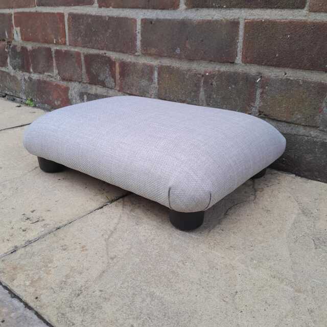Light Grey Beige Footstool Handmade Upholstered Ottoman, 4 - image 1