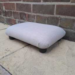 Light Grey Beige Footstool Handmade Upholstered Ottoman, 4 - thumbnail 1