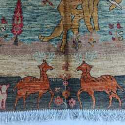 Handmade Wool Rug Cheetah & Deer Pictorial Design, 3.4 X 2.4 Ft - thumbnail 2