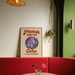 Please Don't Do Coke in The Bathroom Print, Funky Wall Art, Retro Disco Ball Poster, Decor, Trendy Unframed - thumbnail 2