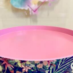Pink Side Table, Mint Green Leopard & Floral Design. Wooden Table With Drawer. Round Nightstand For Bedroom - thumbnail 3