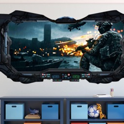 Military War Zone 3D Spaceship Window Wall Decal - View From Art Peel & Stick Removable & Repositionable - thumbnail 2